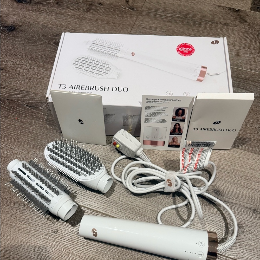 T3 AireBrush Duo Interchangeable Hot Air Blow Dry Brush - White and Rose Gold